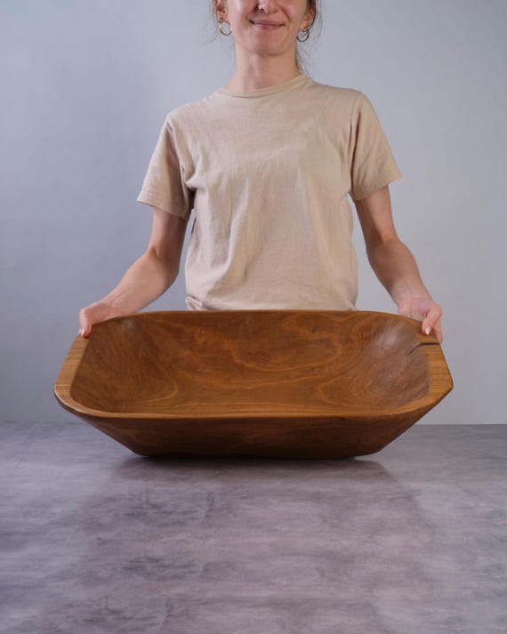 Hand Carved Wooden Bowl Tray, Extra Large Rustic Serving Dish, Amazonian Hand Craft