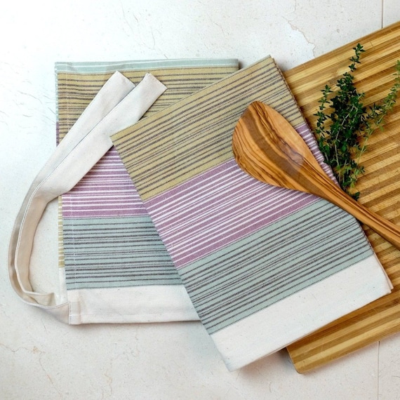 Cream, Lavender, and Sage Organic Cotton Kitchen Towels: Set of 2 100% Cotton  Dish Towels Multifunctional Hand-loomed Tight Weave 