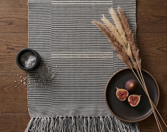 Camino de mesa de algodón y yute tejido a mano, mantel reversible estilo bohemio