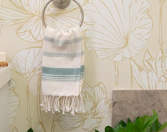 Oversized Organic Cotton Hand Towel | Green Striped Kitchen & Hair Towel