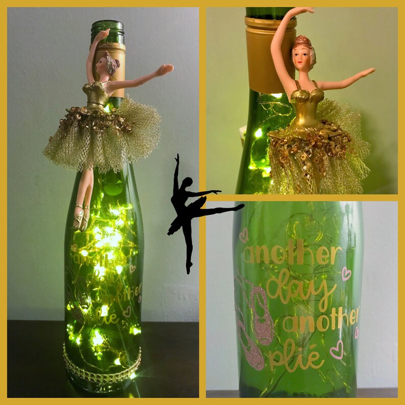 string lights Another Day Another Pli\u00e9- Wine Bottle Light ballerina ballet nightlight lighted bottle dancer
