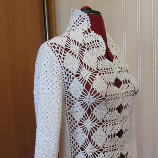 Crochet white cotton lace jacket, crochet small cardigan