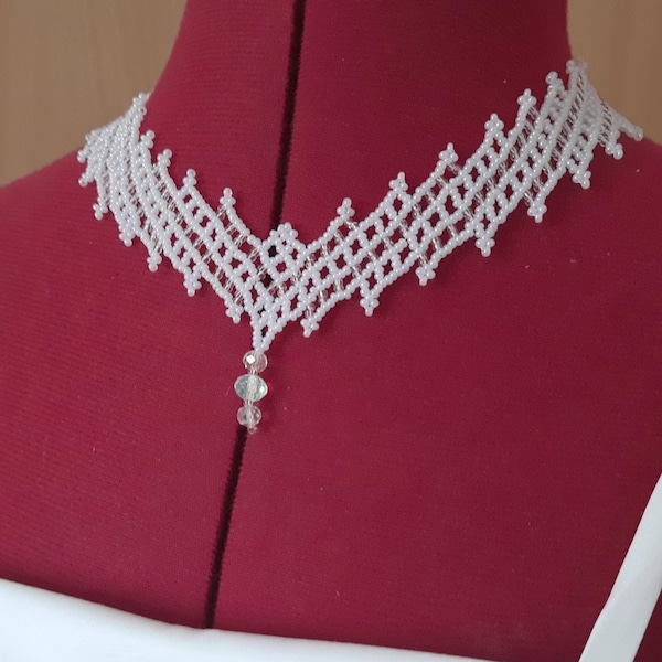 White Handmade Bridal Necklace, Lace Boho Bridal Choker, Elegant Wedding Accessory Gift