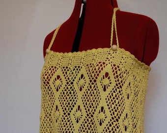 Summer yellow lace crochet beach tunic, crochet lace beach skirt