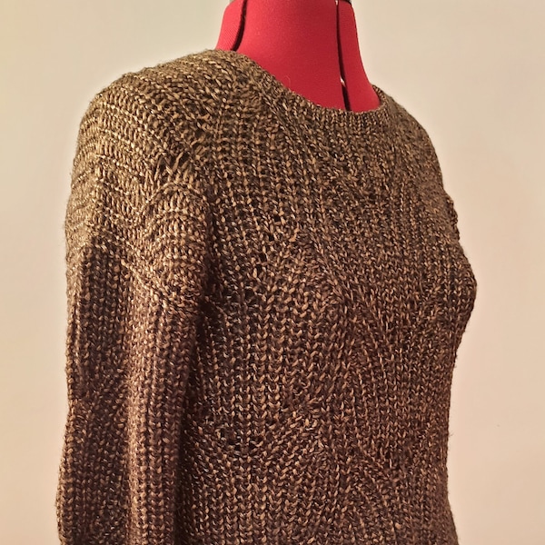Oversized hand knit sweater, brown with gold warm jumper