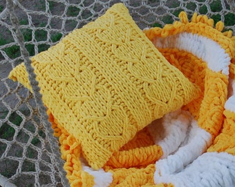 Soft cushion cover with heart, crochet pillow cover by buttons