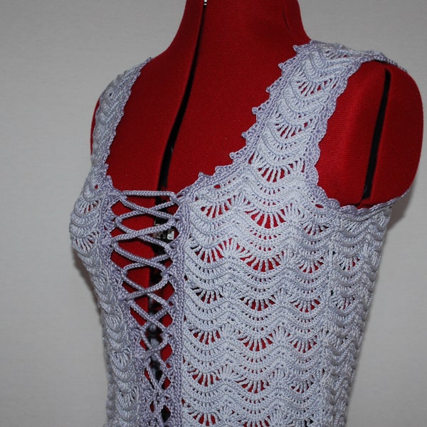 Crochet lace gray vest, summer top corset, women lace vest, grey lace blouse, gift for her