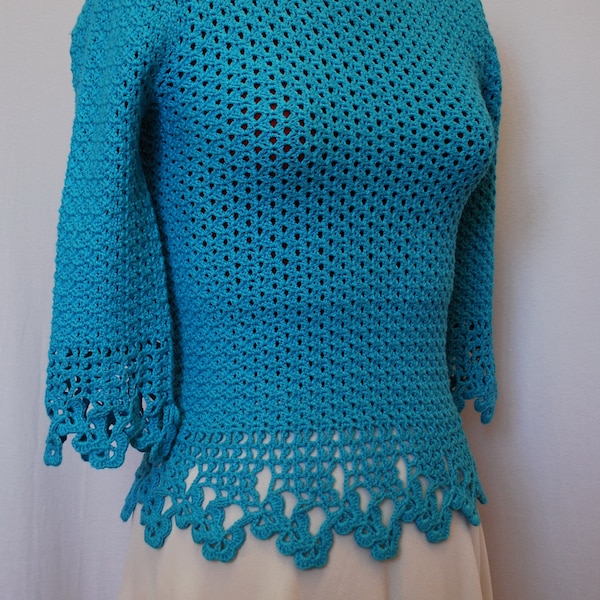 Lace turquoise crochet top blouse, summer blouse, woman clothing, gift for her