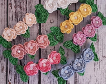 Crochet flowers french barrette, hair accessories, colorful metal clip, gift for kids