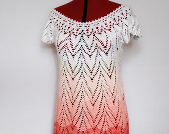 Sommer ombre Spitze gehäkelte Strand Tunika, Spitzen Minikleid