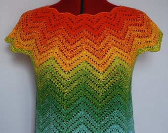 Blusa de ganchillo arcoíris: Túnica de encaje estilo boho para verano