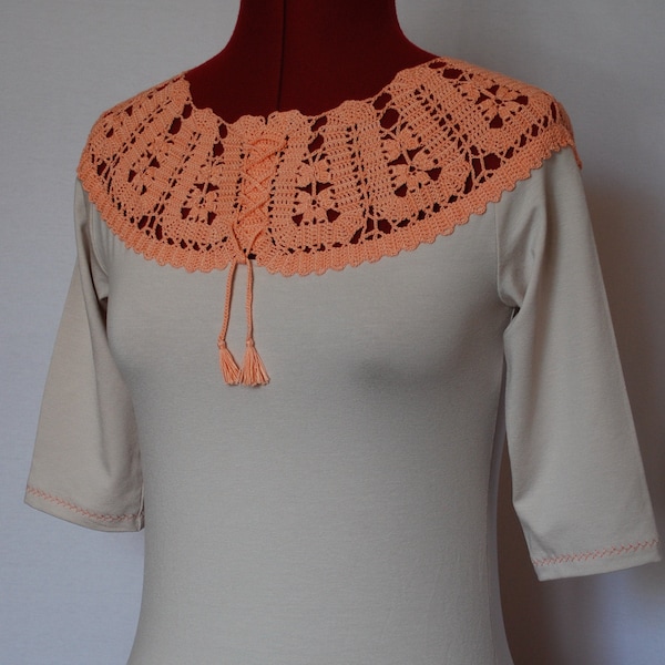 Crochet Lace Cotton Blouse: Apricot Summer Top