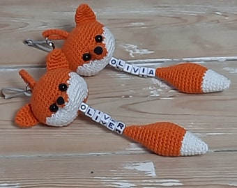 Crochet fox keychain, small fox amigurumi hanging, bag decor, crochet trinket