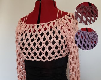 Crocheted lace cotton bolero top, crochet net shrug, gift for her