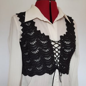Crochet lace black vest, summer lace top image 2