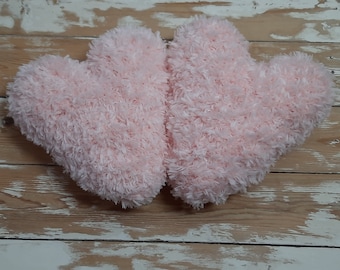 Light Pink Heart Pillow: Handmade Fluffy Polyester Decor