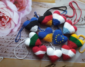 Crochet flag heart hanging, car accessories, bag decor, crochet baubles