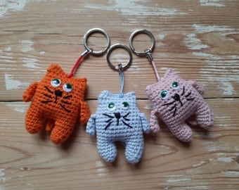 Crochet cat keychain, small cat amigurumi, bag decor, crochet trinket