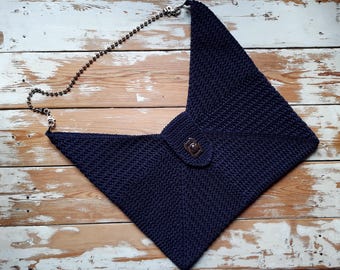 Crochet Dark Blue Hobo Bag: Handmade Shoulder Bag