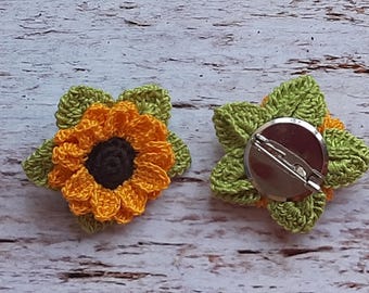 Crochet Sunflower Brooch: Crochet Accessories, Gifts for Girls