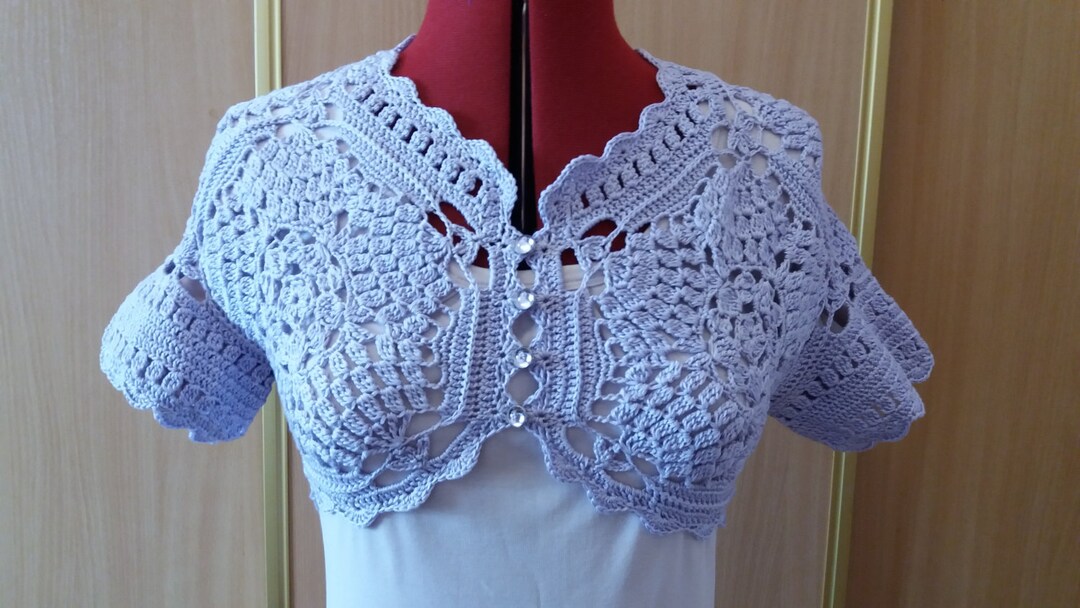 Lace Bolero, Cotton Bolero Jacket, Lilac Crochet Bolero, Short Sleeve Bolero, Crochet Bolero