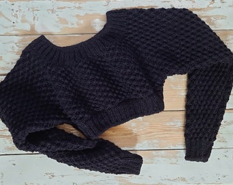 Hand knitted shrug bolero,  black warm crop sweater, gift for her