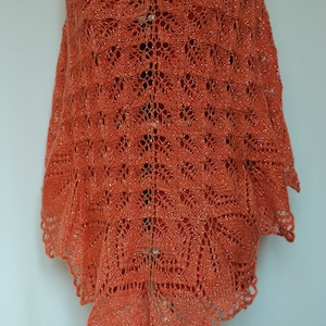 Knitted light coral lace shawl, hand knit mohair wrap shawl image 7