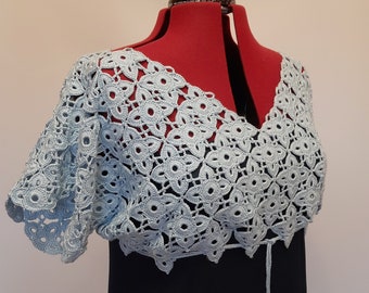 Crocheted lace cotton bolero top, crochet shrug with short sleeves, gift for her