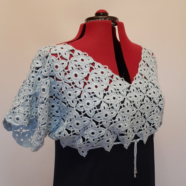 Crocheted Lace Bolero Shrug: Cotton Blend Short Sleeve Top