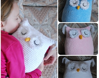 crochet stuffed sleeping owl toy, small decorative pillow, amigurumi toy,  gift for kids