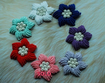 Crochet Flower Brooch: Cotton Shawl Pin with Beads
