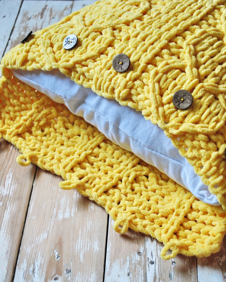 Soft Cushion Cover With Heart, Crochet Pillow Cover by Buttons Etsy