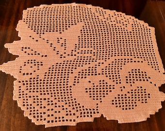 Crochet Peach Doily: Viscose Acrylic Lace Tablecloth (15x16 inches)