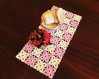 White-pink crochet doily, checkerboard doily, home decor, Mother's Day gift