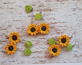 Handmade Sunflower Wire Hook Earrings - 3 Designs of Earrings Gift for Girl
