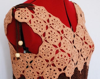 Summer boho crochet lace cotton tunic, beach lace mini dress