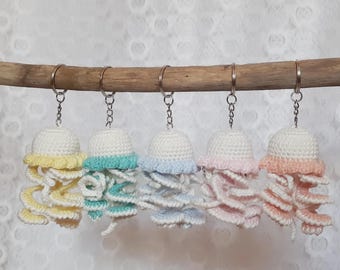 Crochet Jellyfish Keychain, Handmade Bag Charm, Amigurumi Jellyfish, Cute Ocean Accessory