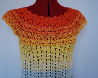 Sommerliche Spitzen Häkelbluse Tunika, gehäkeltes buntes Top