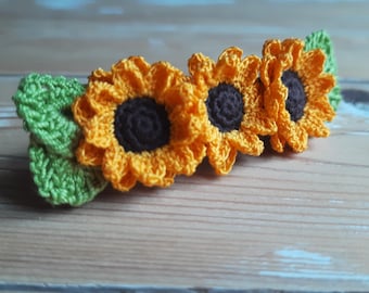 Crochet Sunflower Hair French Barrette:  Hair Accessories, Gifts for Girls