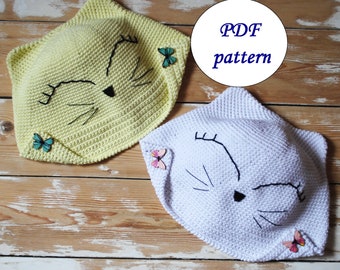 PDF PATTERN crochet cat cap, summer hat