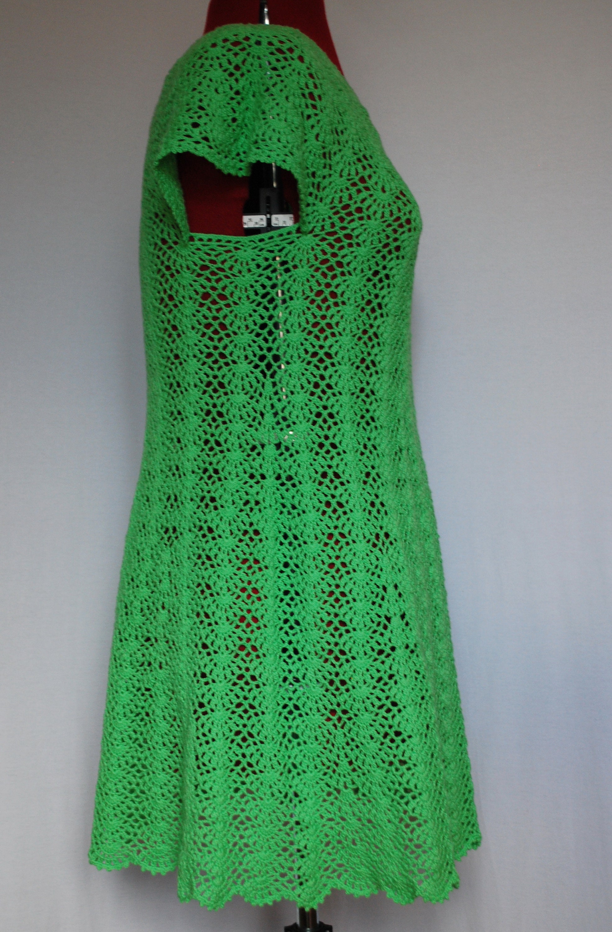 Summer Green Lace Crochet Beach Tunic, Lace Mini Dress