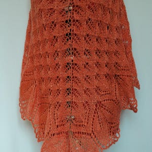 Knitted light coral lace shawl, hand knit mohair wrap shawl image 3