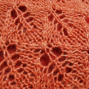 Knitted light coral lace shawl, hand knit mohair wrap shawl image 8