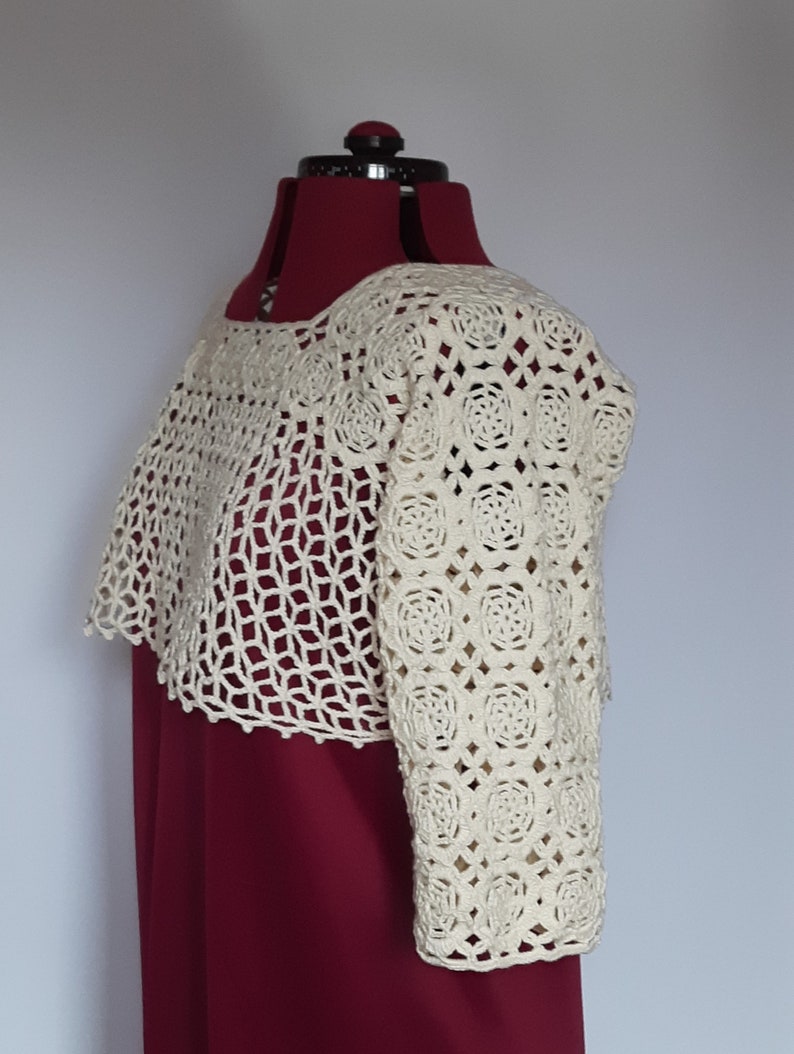 Gehaakte ivoorkleurige bolero top, gehaakte bolero met 3/4 mouwen, cadeau voor haar afbeelding 6