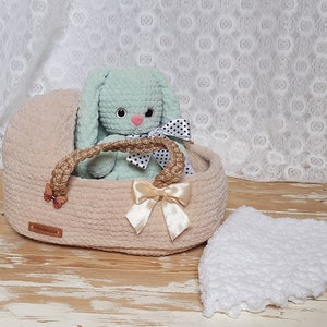 Soft Crochet Doll Cradle: Toy Bassinet with Blanket & Pillow