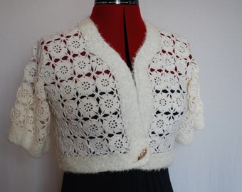 Elegant crochet white lace small jacket for party, cute crochet bolero with half sleeves, wedding bolero jacket