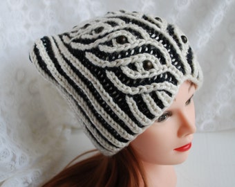 Knit cat ear beanie hat, knit pussycat hat, winter knit hat
