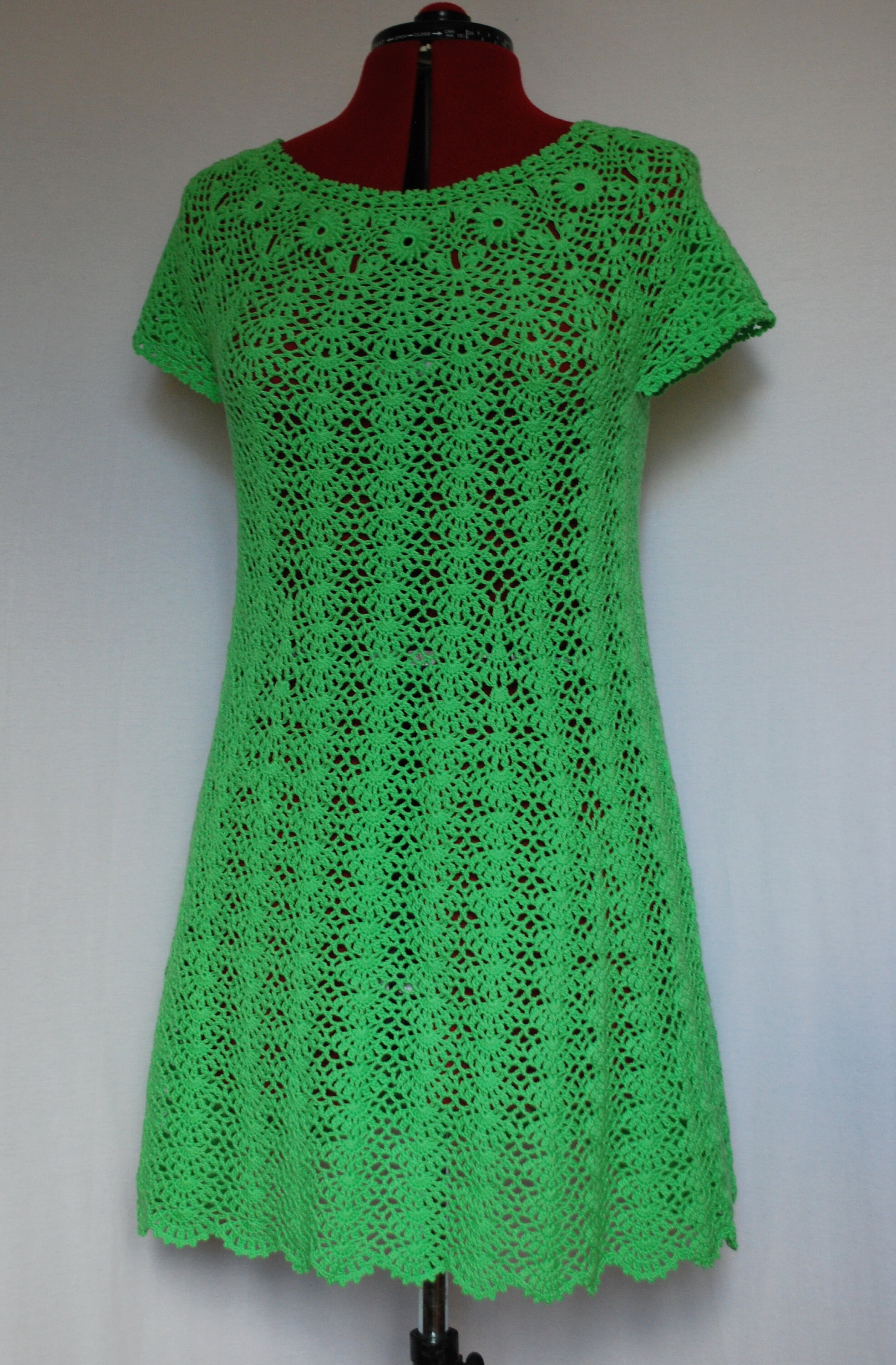 Summer green lace crochet Beach tunic, lace mini dress