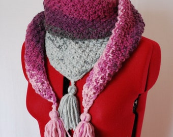 Crochet Triangle Scarf with Tassels: Warm Winter Shawl