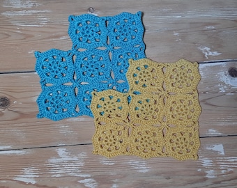 Set of 2 cotton crochet doilies, Ukrainian doilies, blue and yellow crochet home decor